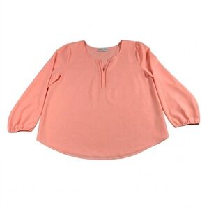 Lili Collection Womens Plus 1XL Pink Peachy Blouse Top Long Sleeve Crochet Trim